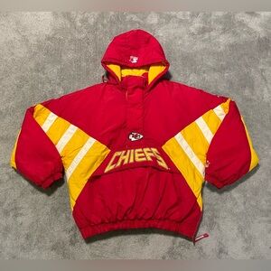 Vintage 90s Starter Kansas City Chiefs Puffer Mens XXL Angora Jacket & Flag